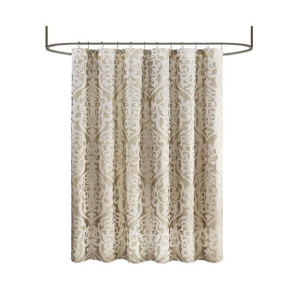 Afoxsos 72 in. W x 72 in. L Polyester Rich Damask Medallion Design Shower Curtain in Tan Ivory for Showers, Saunas and Tubs