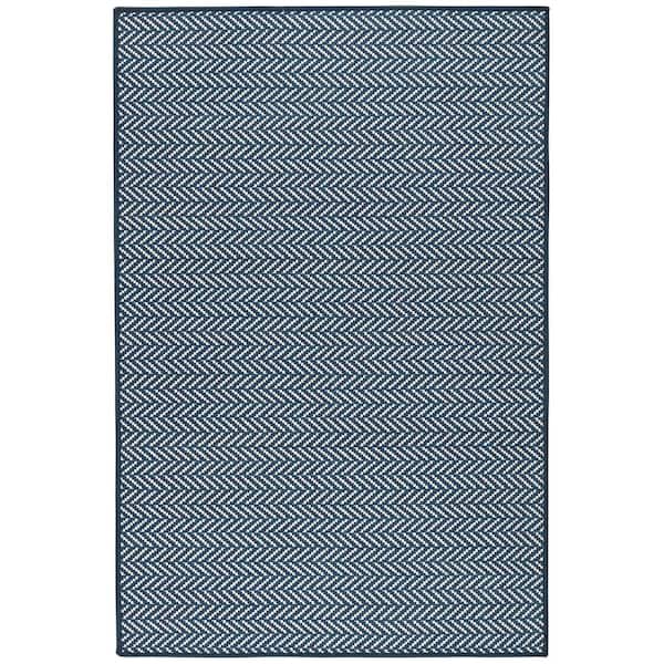 Herringbone Machine Washable Navy 5 ft. x 8 ft. Indoor Area Rug