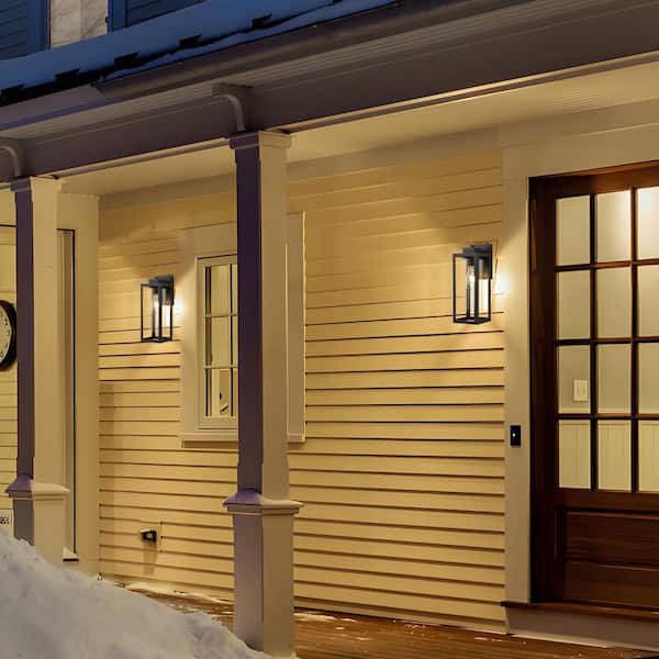 14 in. 1-Light Matte Black Dusk to Dawn Outdoor Hardwired Wall Lantern Sconces with No Bulbs Included (2-Pack)