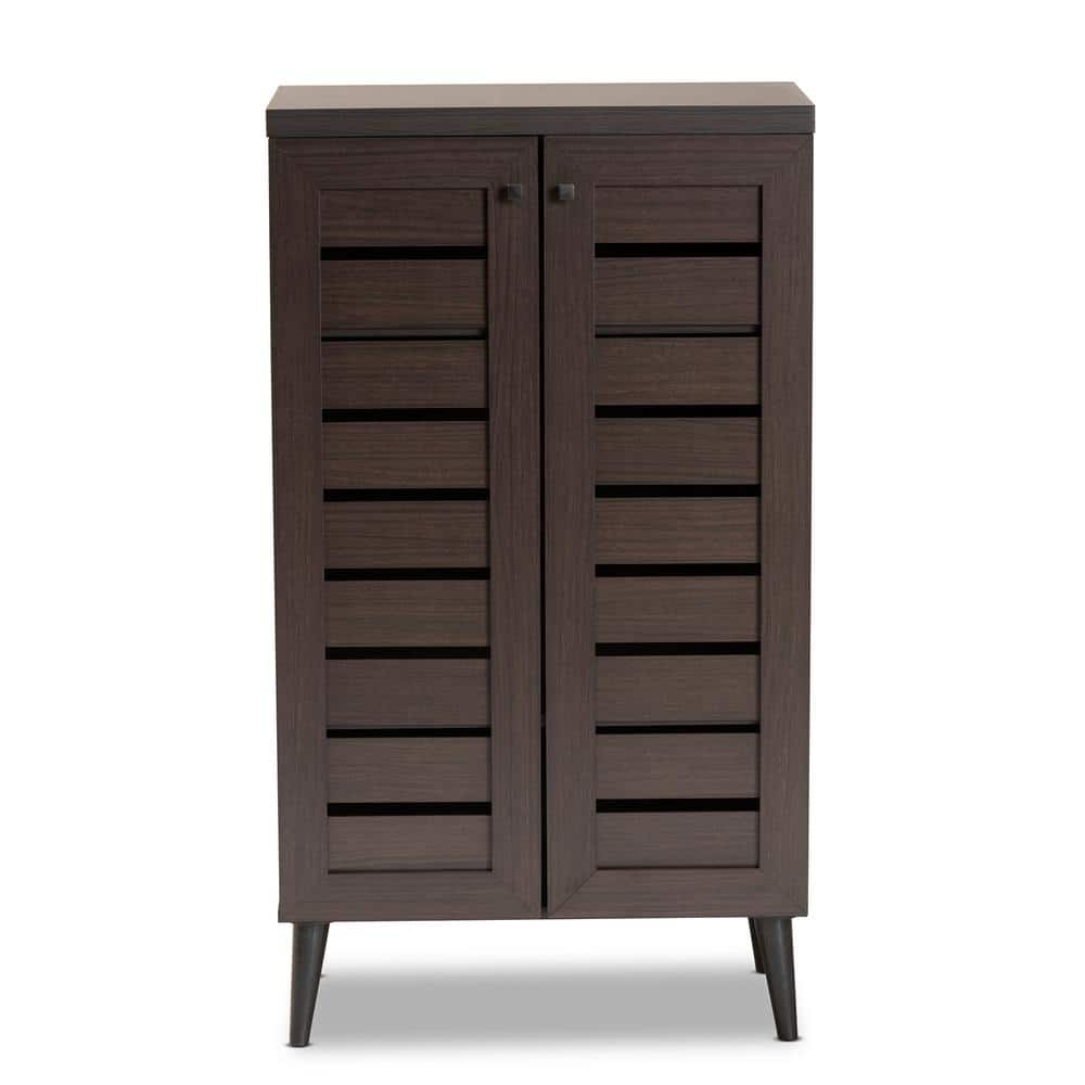 Baxton Studio Salma 8 Pair Dark Brown Wood Shoe Storage Cabinet