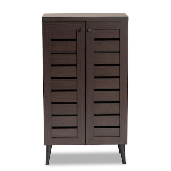Baxton Studio Salma 8-Pair Dark Brown Wood Shoe Storage Cabinet