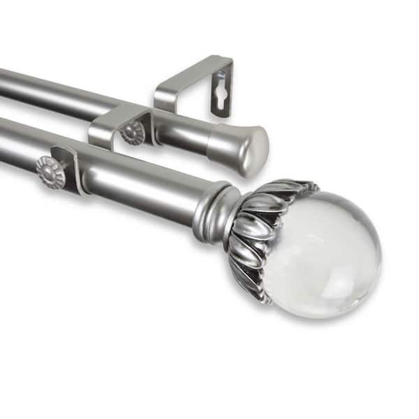 Rod Desyne 28 in. - 48 in. Telescoping 1 in. Double Curtain Rod Kit in Satin Nickel with Pixie Finial