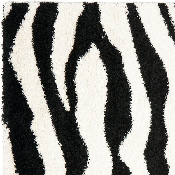 SAFAVIEH Florida Shag Ivory/Black 5 ft. x 5 ft. Square Animal