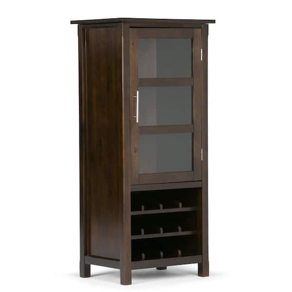 Simpli Home Avalon 12-Bottle Solid Wood 23 in. Wide Contemporary High Storage Wine Rack Cabinet in Rich Tobacco Brown