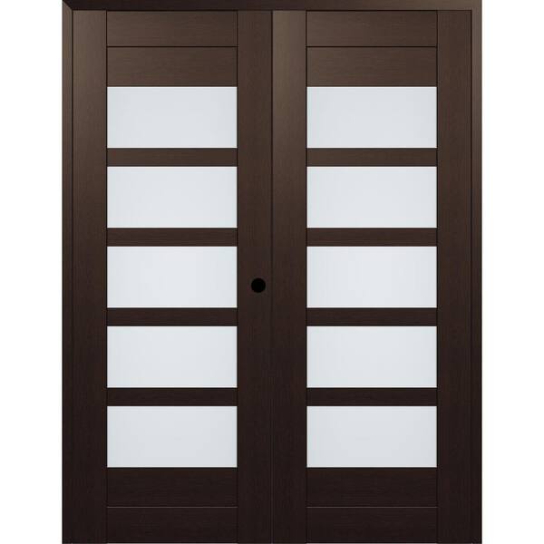 Belldinni Vona 07-07 56 in. x 80 in. Left Active 5-Lite Frosted Glass Vera Linga Oak Wood Composite Double Prehung Interior Door