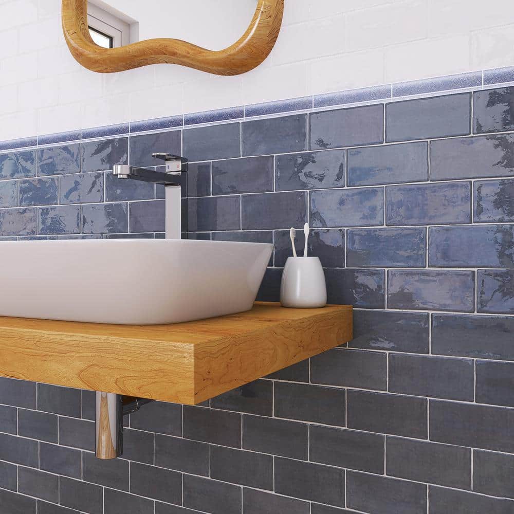 Deep Blue Glossy Ceramic Subway Wall Tile 3" x 6"