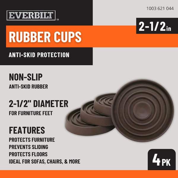 2-1/2 in. Brown Round Smooth Rubber Floor Protector Furniture Cups for Carpet & Hard Floors (4-Pack)