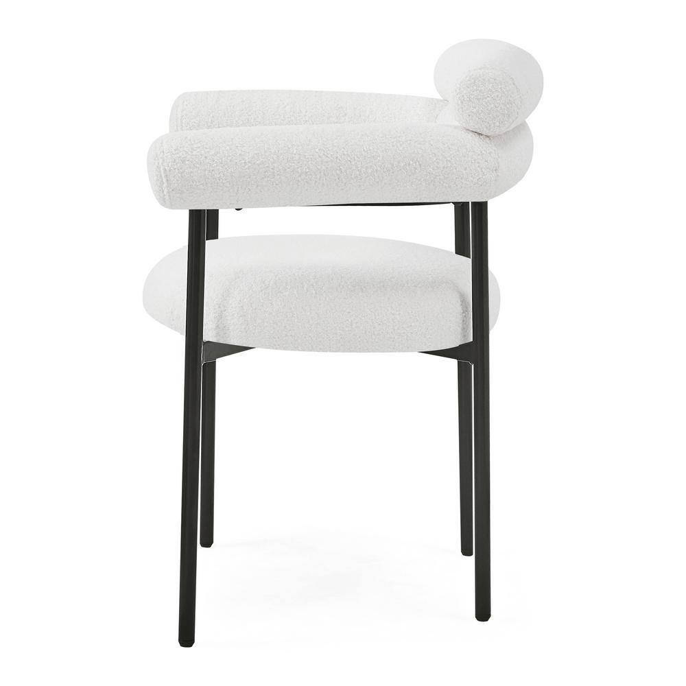 White Upholstered Metal Arm Chair with Slat Back