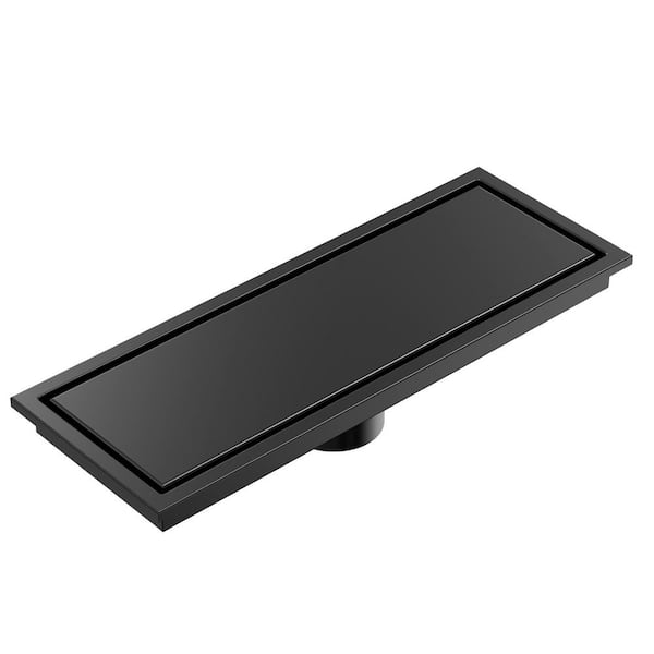 11.8 x 4.3 in. Linear Stainless Steel Shower Drain with Tile-In Pattern Drain Cover in Matte Black