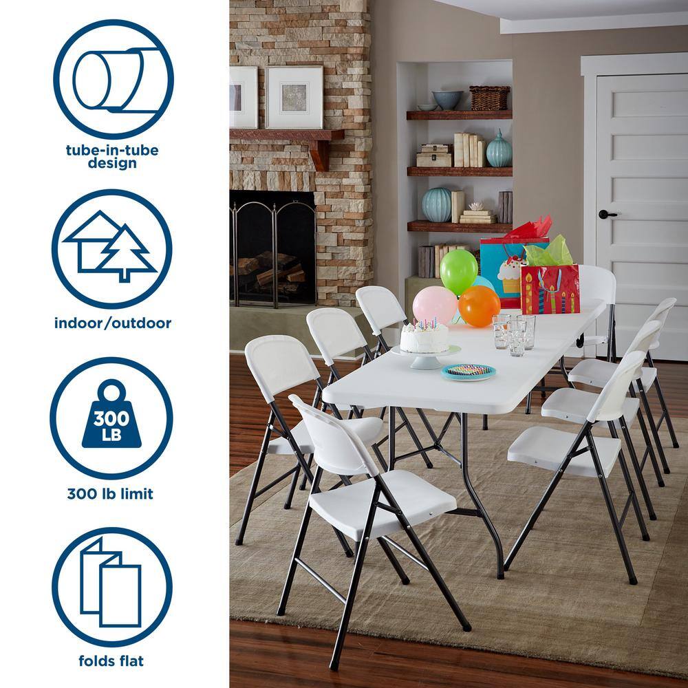 White Speckle Plastic Folding Chairs with Black Steel Legs, 4-Pack