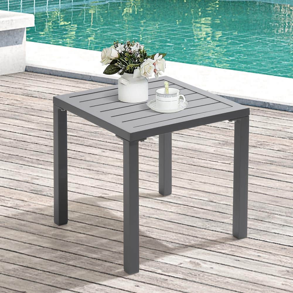 Aluminum 15.7 in. Square Outdoor End/Side Table in Light Gray