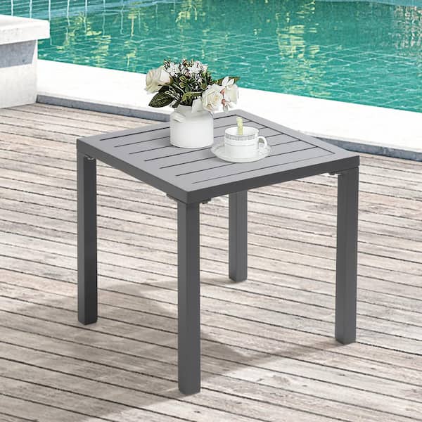 Unbranded Aluminum 15.7 in. Square Outdoor End/Side Table in Light Gray