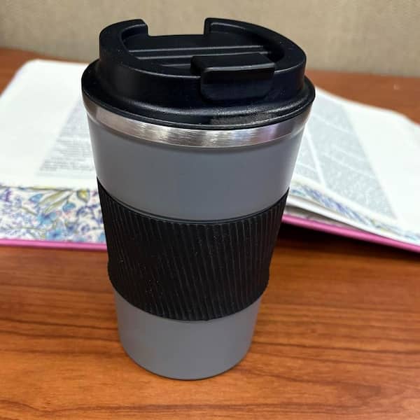 Wudkey 12 oz. Insulated Reusable Gray Stainless Steel Vacuum Travel Coffee Mug with Seal Lid for Outdoor Use