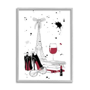 Glam Fashion Eifel Tower Fashion Books Red Wine By Martina Framed Print Abstract Texturized Art 16 in. x 20 in.