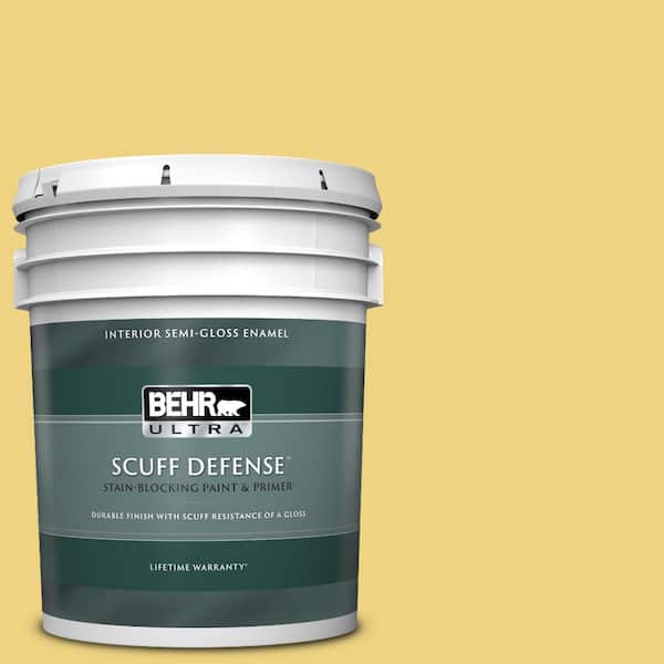 BEHR ULTRA 5 gal. #380D-4 Feather Gold Extra Durable Semi-Gloss Enamel Interior Paint & Primer