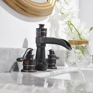 8 in. Waterfall Widespread 2-Handle Bathroom Faucet With Pop-up Drain Assembly in Oil Rubbed Bronze