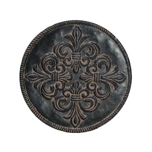 12 in. Dia x 1 in. H Aged Charcoal Composite Fleur De Lis Stepping Stones (Set of 3)