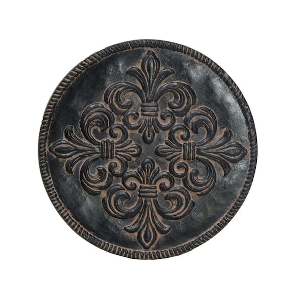null 12 in. Dia x 1 in. H Aged Charcoal Composite Fleur De Lis Stepping Stones (Set of 3)