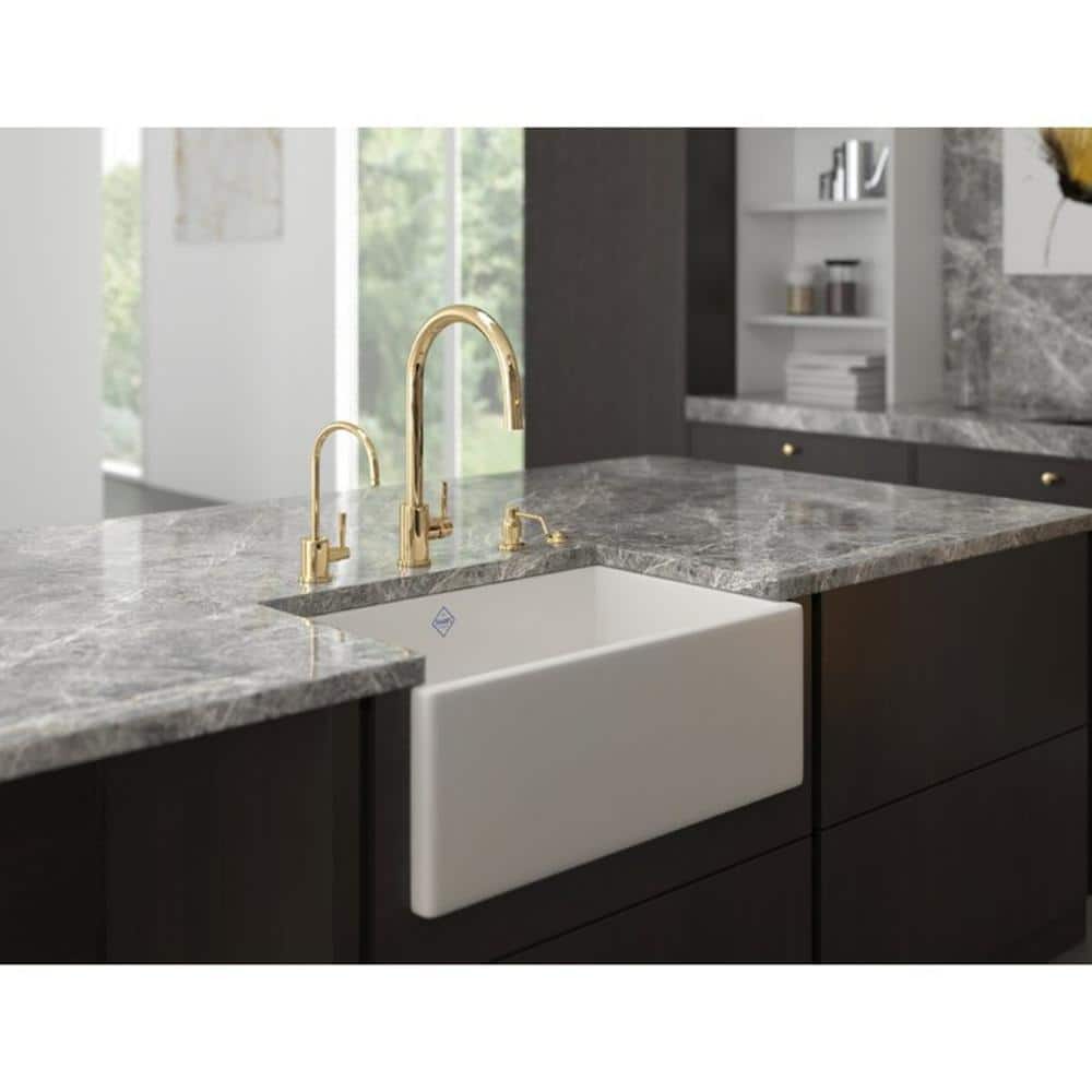 White Fireclay Single Bowl Farmhouse Apron Sink