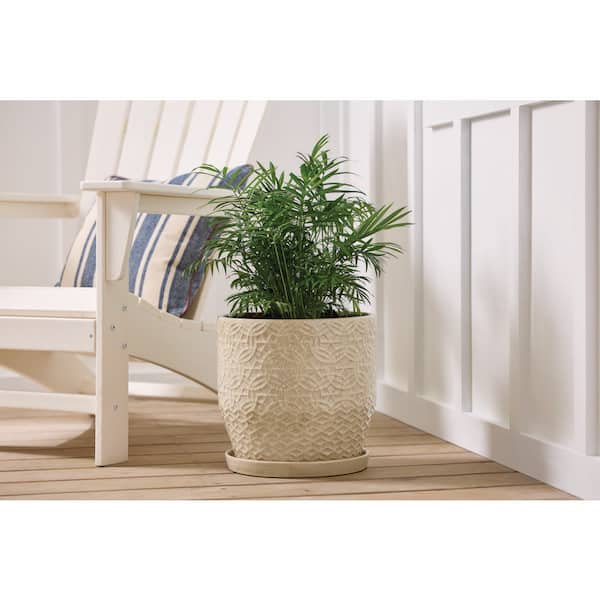 12 in. Finley Large Ceramic Planter (12 in. D x 12 in. H) with Attached Saucer Ivory Decorative Pot