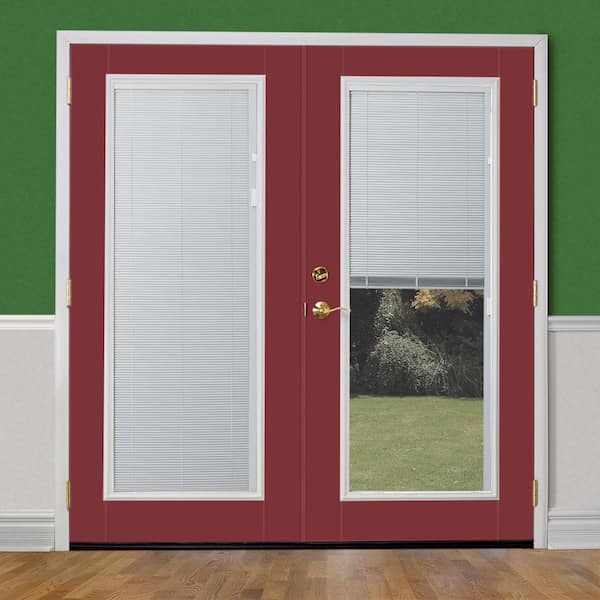 72 in. x 80 in. Red Bluff Steel Prehung Right-Hand Inswing Mini Blind Patio Door with Brickmold