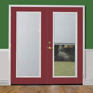 72 in. x 80 in. Red Bluff Fiberglass Prehung Left Hand Inswing Mini Blind Patio Door with Brickmold, Vinyl Frame