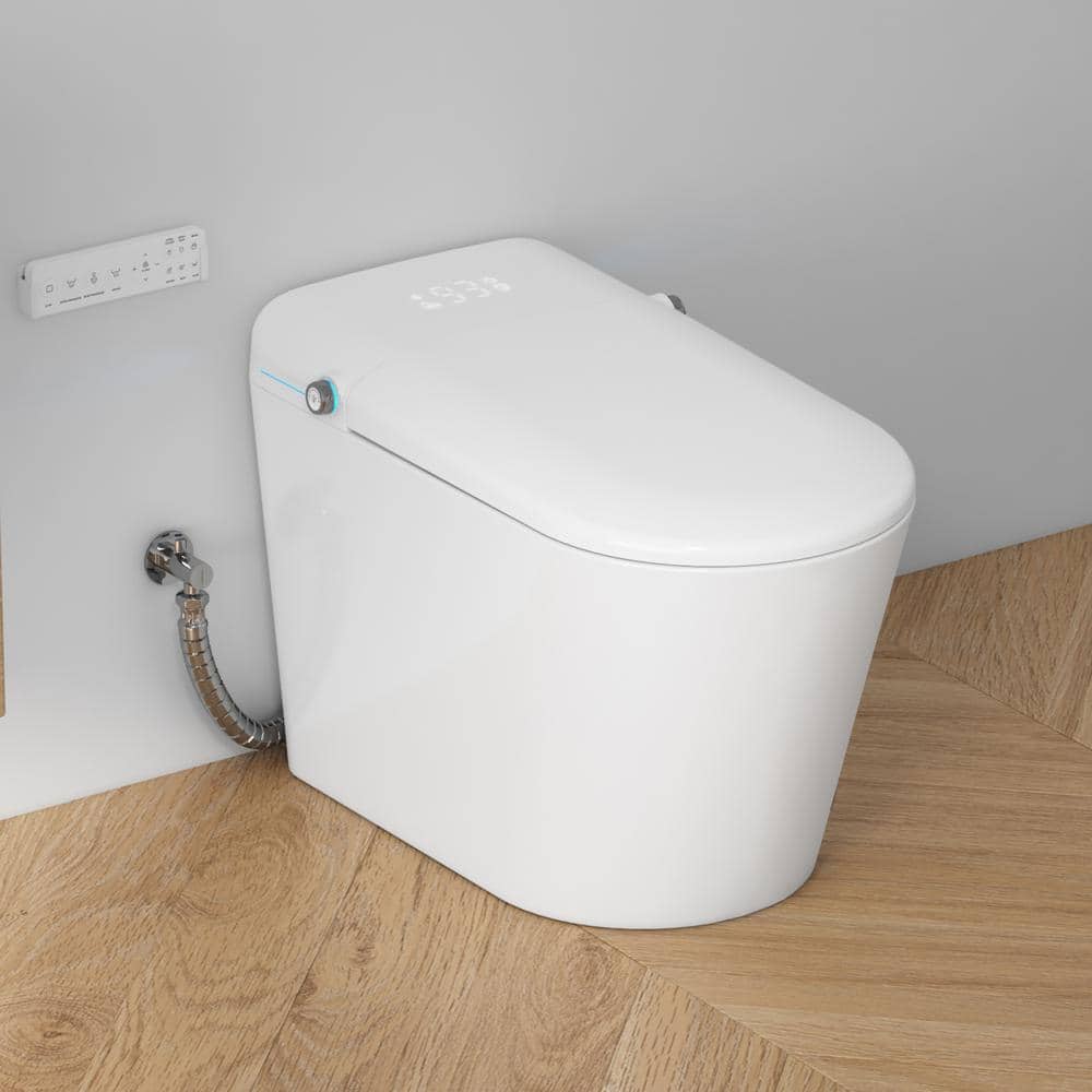 White Elongated Smart Bidet Toilet with Heated Seat and Night Light