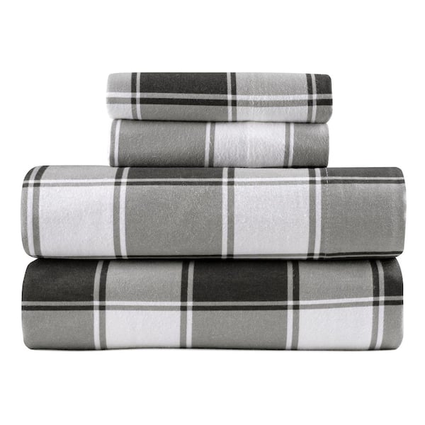 Kathy Ireland 4-Piece Gingham Plaid 100% Turkish Cotton Flannel Cal King Sheet Set