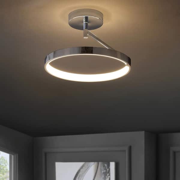 JONATHAN Y Owen 17.5 in. Chrome Dimmable Integrated LED Metal Semi-Flushmount