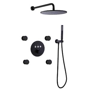 Thermostatic Single-Handle 3-Spray Patterns Shower System with Body Jets in Matte Black (Valve Included)