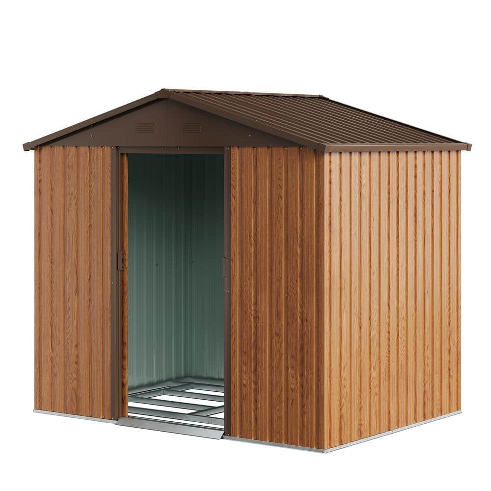 Boyel Living 8 ft. W x 6 ft. D Metal Storage Shed Waterproof with Double Door in Brown (39.4 sq. ft.)