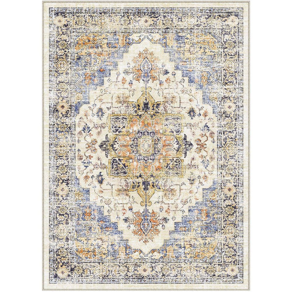 Tabriz Blue/Orange 5 ft. x 7 ft. Vintage Washable Medallion Distressed Area Rug price history on PriceWatchPro