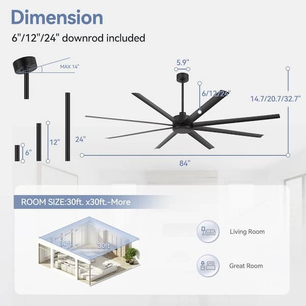 Breezary Wesley 7 ft. Indoor/Covered Outdoor Industrial Black