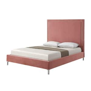 Samuele Pink Blush Velvet Platform Queen Bed