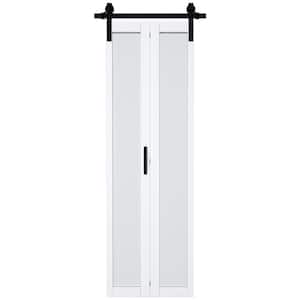 25 in. x 84 in. Paneled 1-Lite White Finished Composite MDF Bifold Sliding Barn Door with Hardware Kit