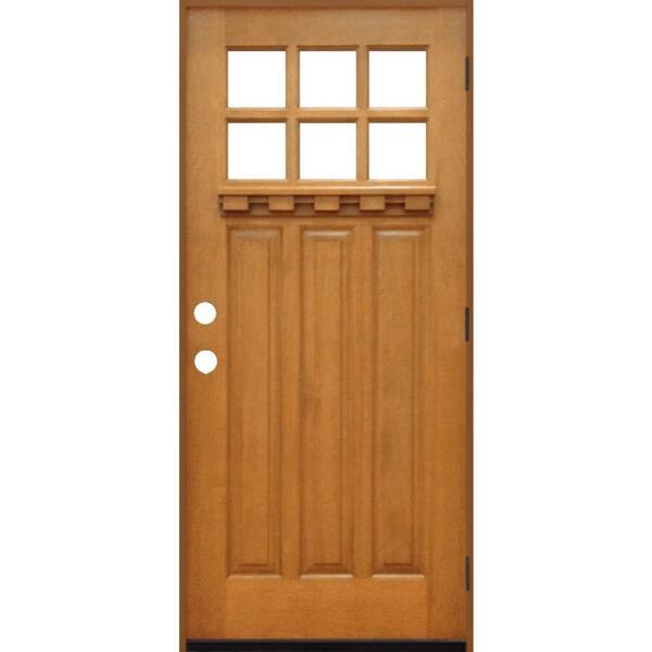 Steves & Sons 36 in. x 80 in. Craftsman 6 Lite Stained Mahogany Wood Prehung Front Door