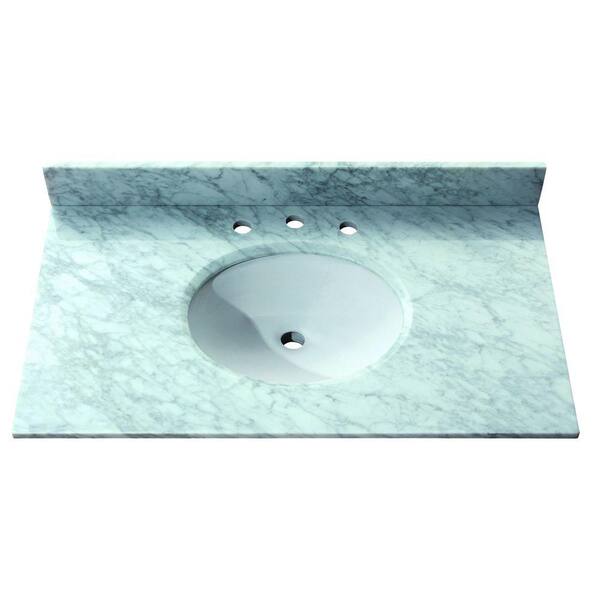Avanity 37 in. Marble Stone Vanity Top in Carrara White without Basin