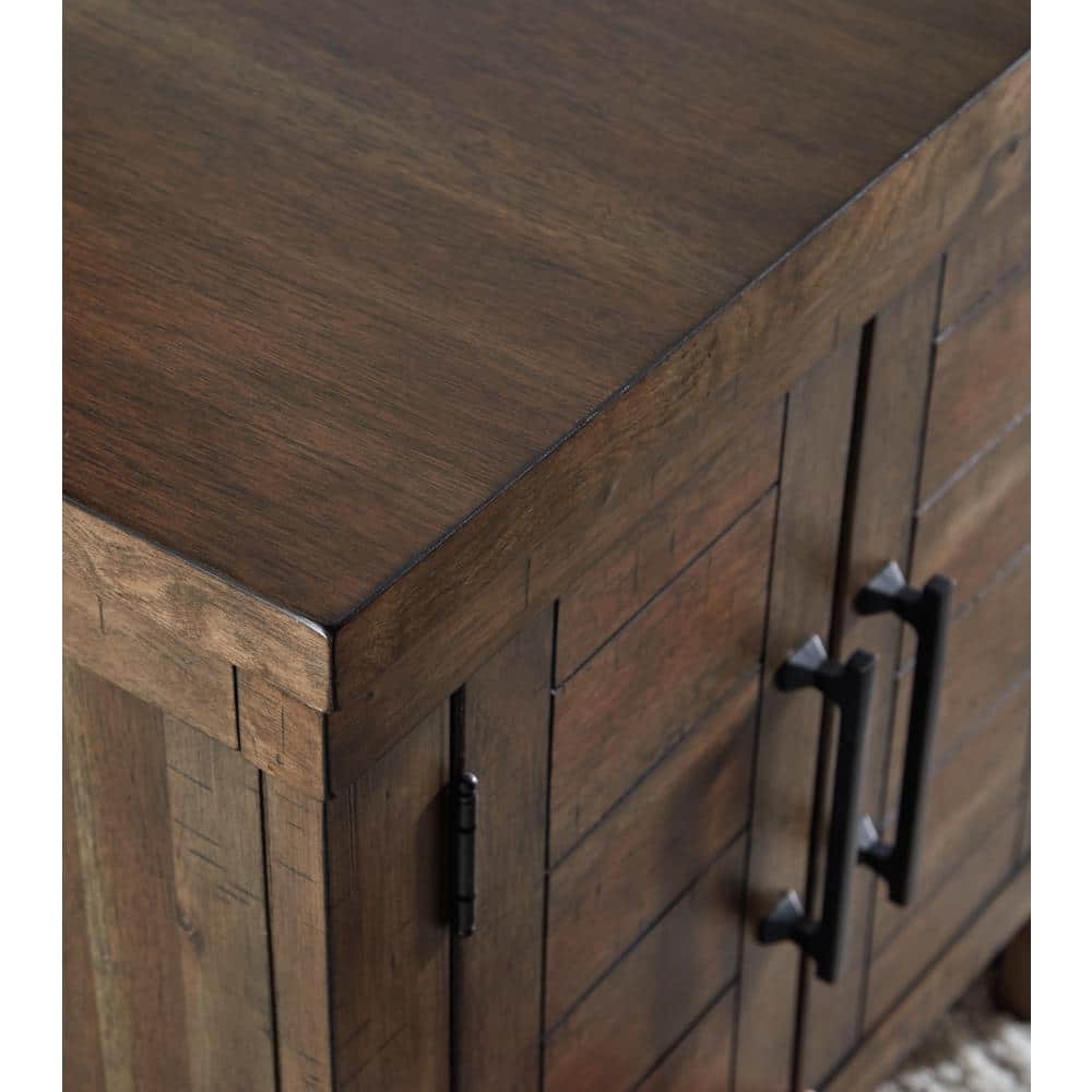 Rustic Brown Wood End Table with Storage Cabinet