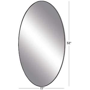 31 in. x 18 in. Oval Shaped Round Framed Black Wall Mirror with Thin Minimalistic Frame