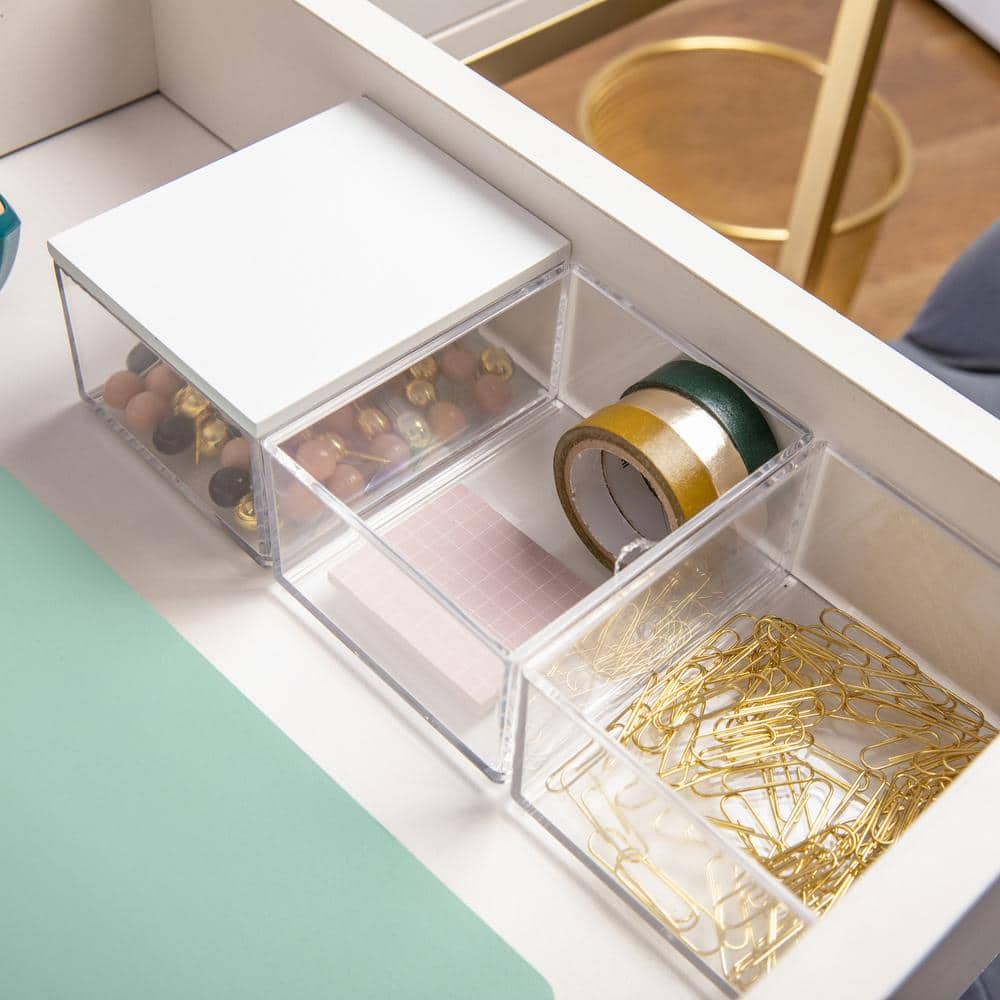 Small Clear Plastic Stackable Storage Bins with White Lid, 3 Pack