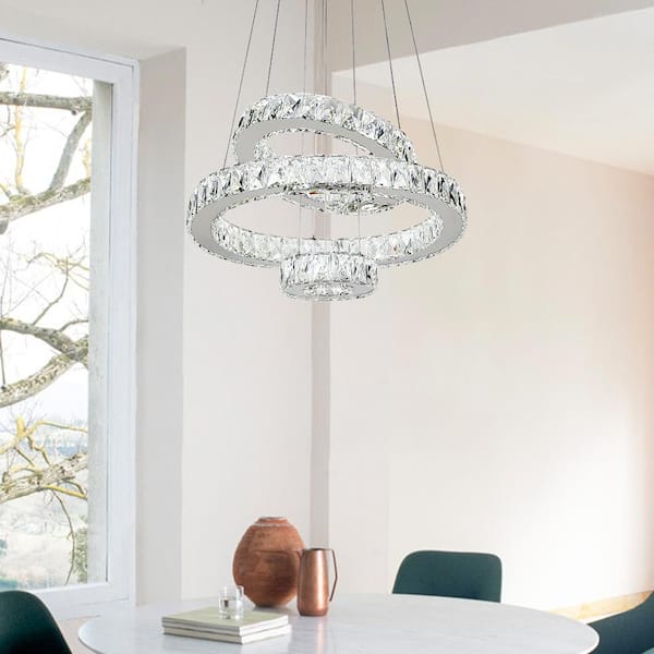 Maxax Jefferson 3-Light 15.7 in. Integrated LED Chrome Modern Geometric Dimmable Chandeliers Living Dining Foyer Lighting