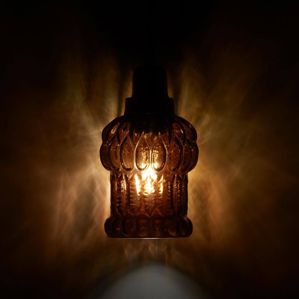 Brown Textured Glass and Gold Metal Pendant Light