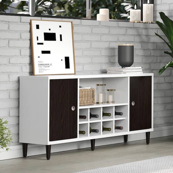 trendfurn by design Evolution Tool-Less Clik White and Wenge Wood 53.4 in.W Sideboard with Wine Bottle Storage