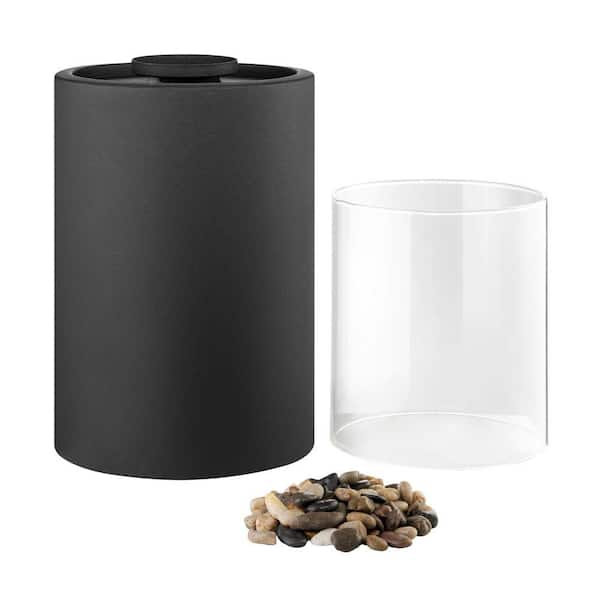 DANYA B Black Glass Metal Hurricane Tabletop Pillar Hurricane