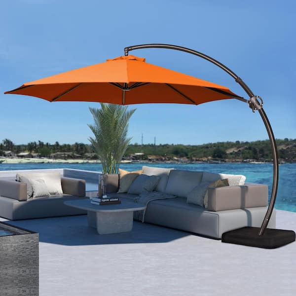 10 ft offset aluminum hanging patio umbrella JEAREY 10ft Round Curved Offset Hanging Umbrella with Base, Pumpkin