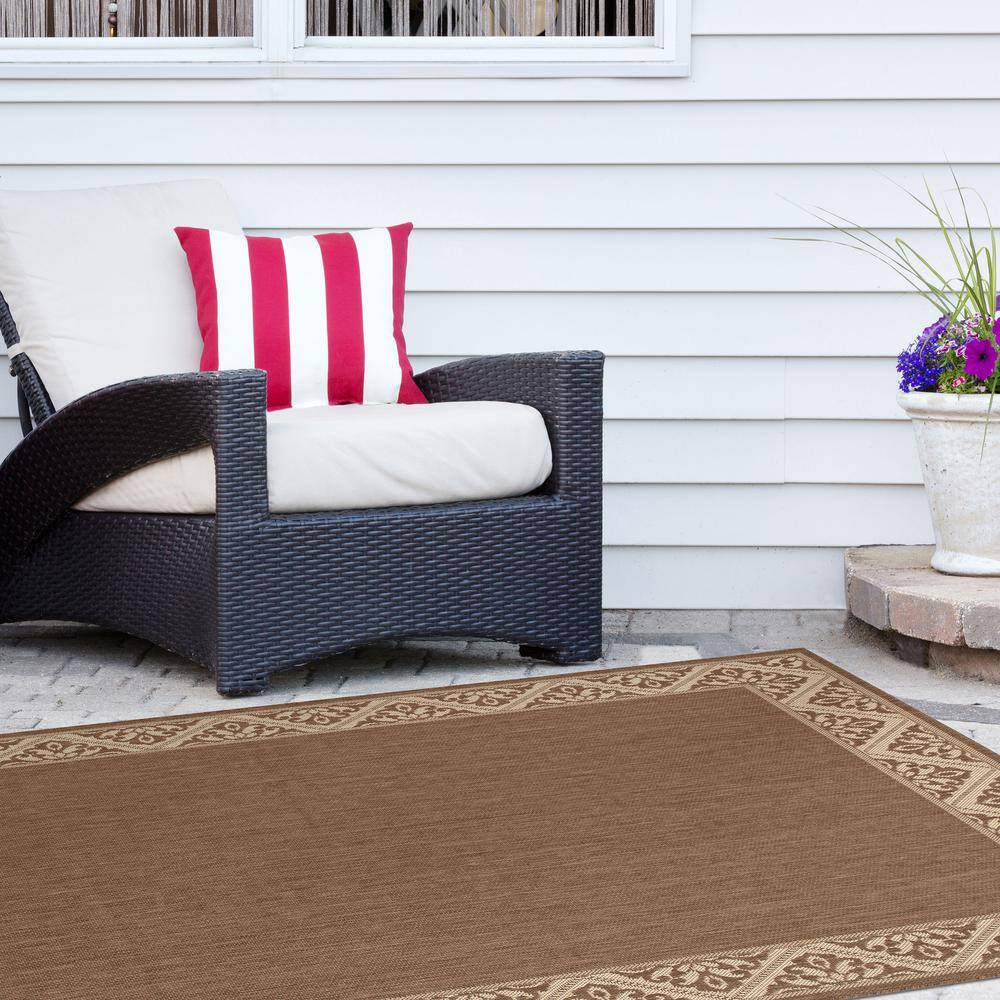 Brown and Beige Flat Woven Synthetic Area Rug