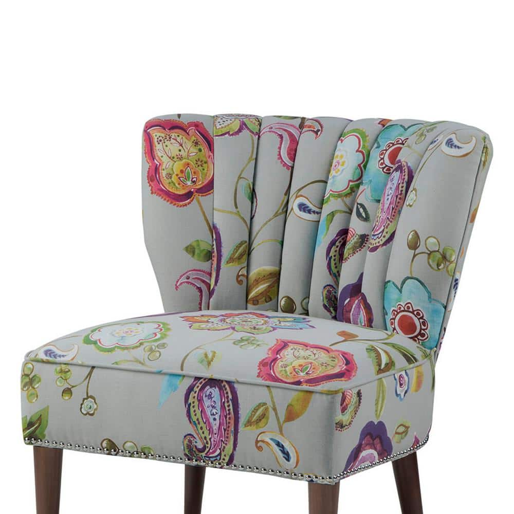 Floral Multicolor Channel Back Slipper Chair with Tapered Legs