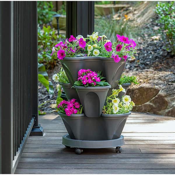 Southern Patio Berry 19 qt. Gray Outdoor Rubber Vertical Planter