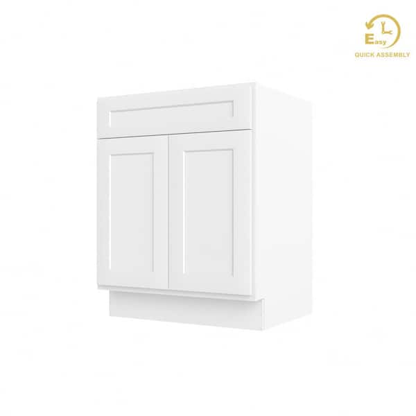 HOMLUX Camlock 27 in. W x 21 in. D x 34.5 in. H Ready to Assemble Bath Vanity Cabinet without Top in Shaker White