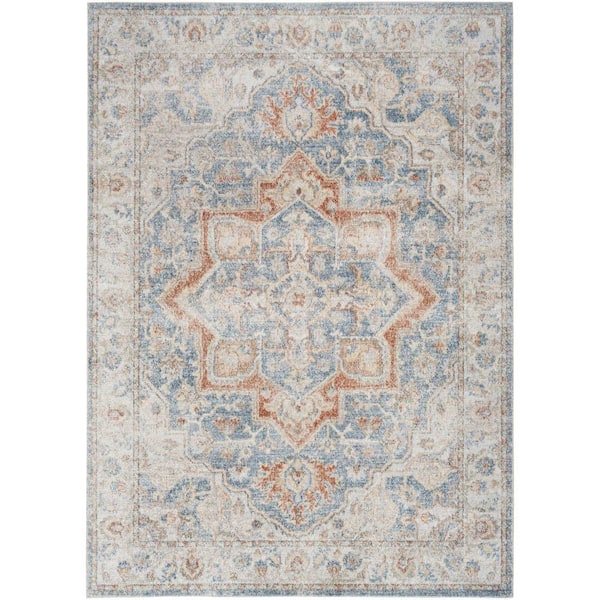 Nourison Astra Machine Washable Denim Multicolor 5 ft. x 7 ft. Distressed Traditional Area Rug